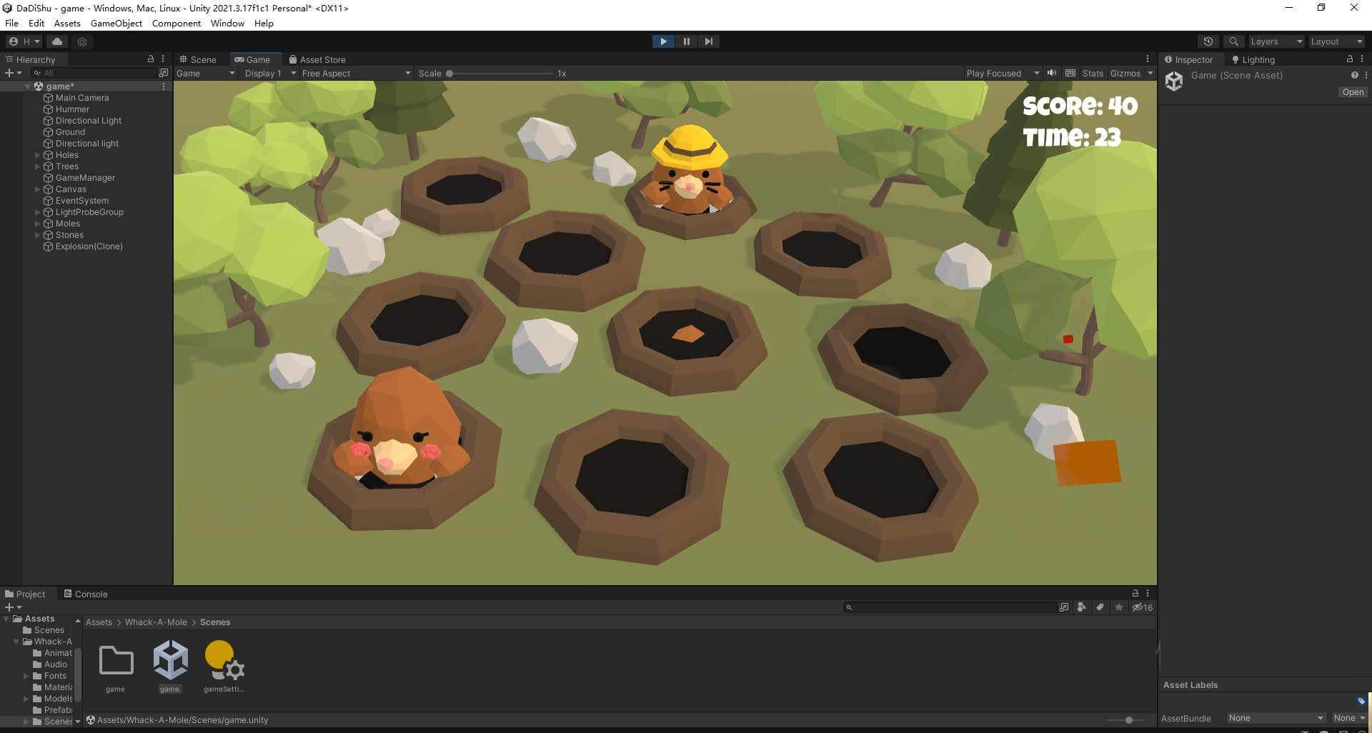 Unity Whac-A-Mole Casual Mini-Game Source Code C# Complete Project Template